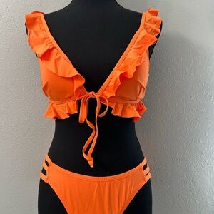Lucky Brand Orange Ruffle Bikini